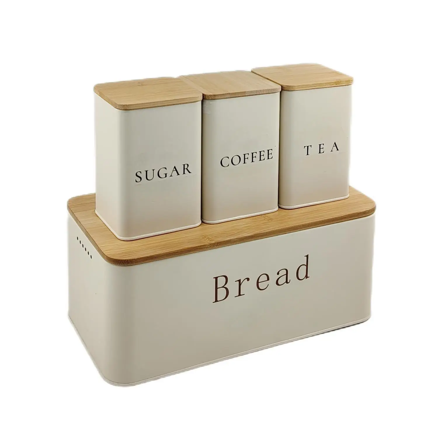 Sturdy Galvanized Metal Bread Box Plus Coffee Canisters Set of 4 Food Storage Jars Bread Bin for Kitchen