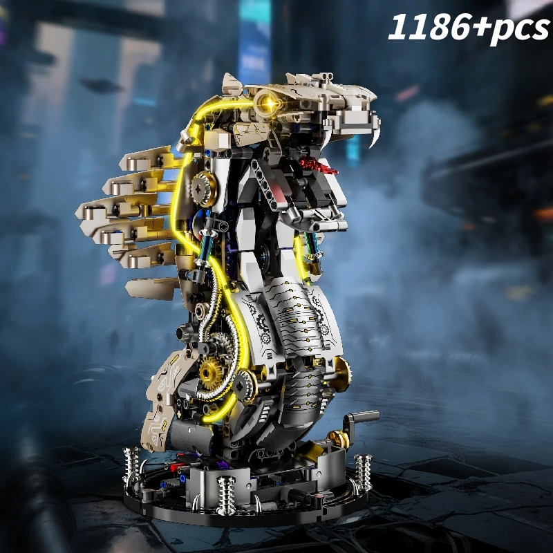 FUNXINEE 1186Pcs Robotic Cobra Gebäude Set Moving Jaw Licht Getriebe Motor Reptil Modell MOC 3D Kreative Schreibtisch Dekor Geschenk