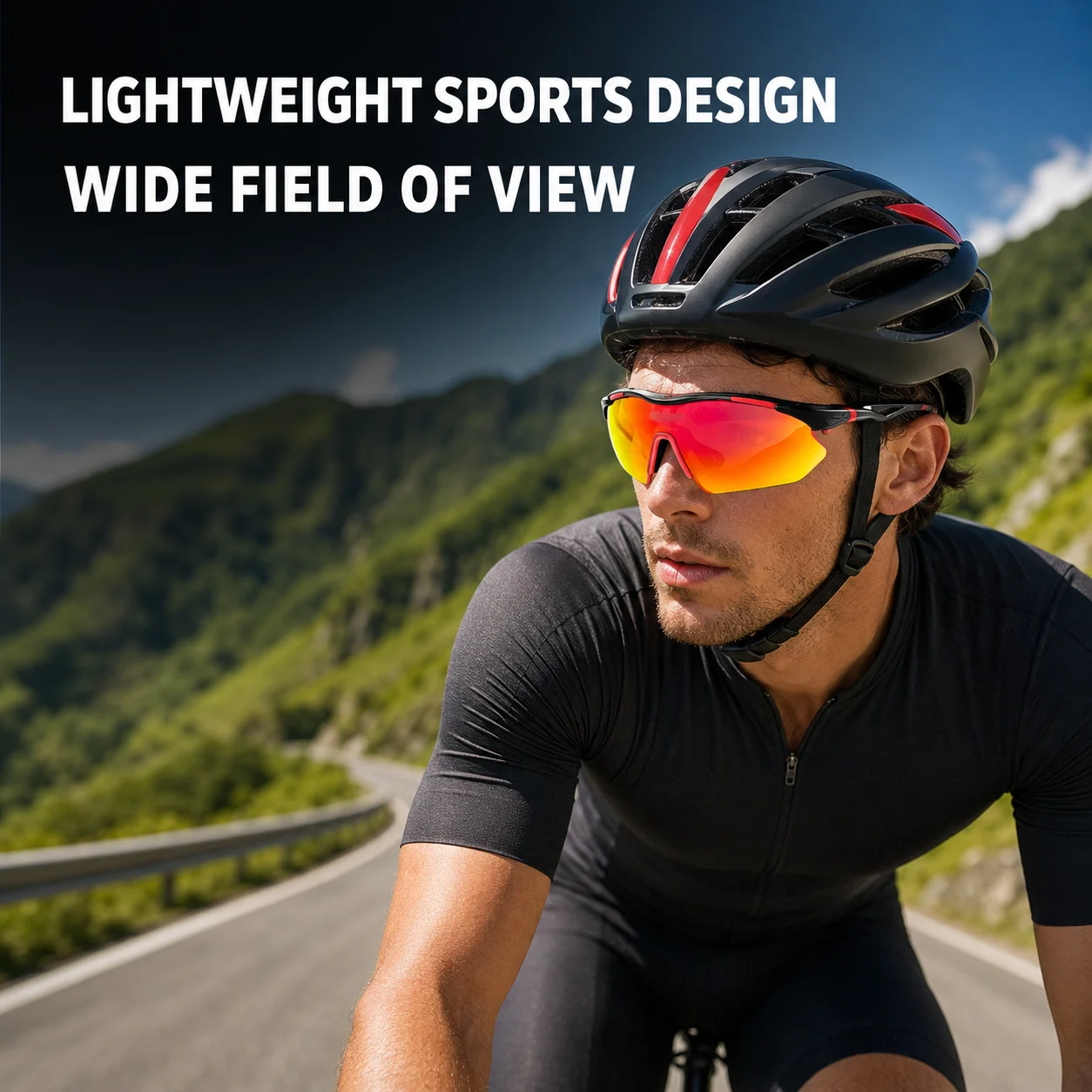BOLLFO Cycling Glasses PC Lens Lightweight Sports Sunglasses Adjustable Nose Pad for MTB Road Bike Golf Running Fishing