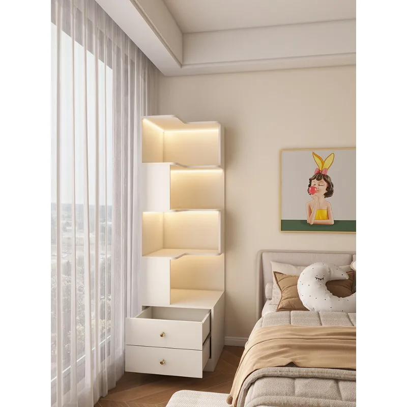 Cream wind bedroom bedside table shelf integrated storage cabinet corner bookshelf multi-functional high cabinet