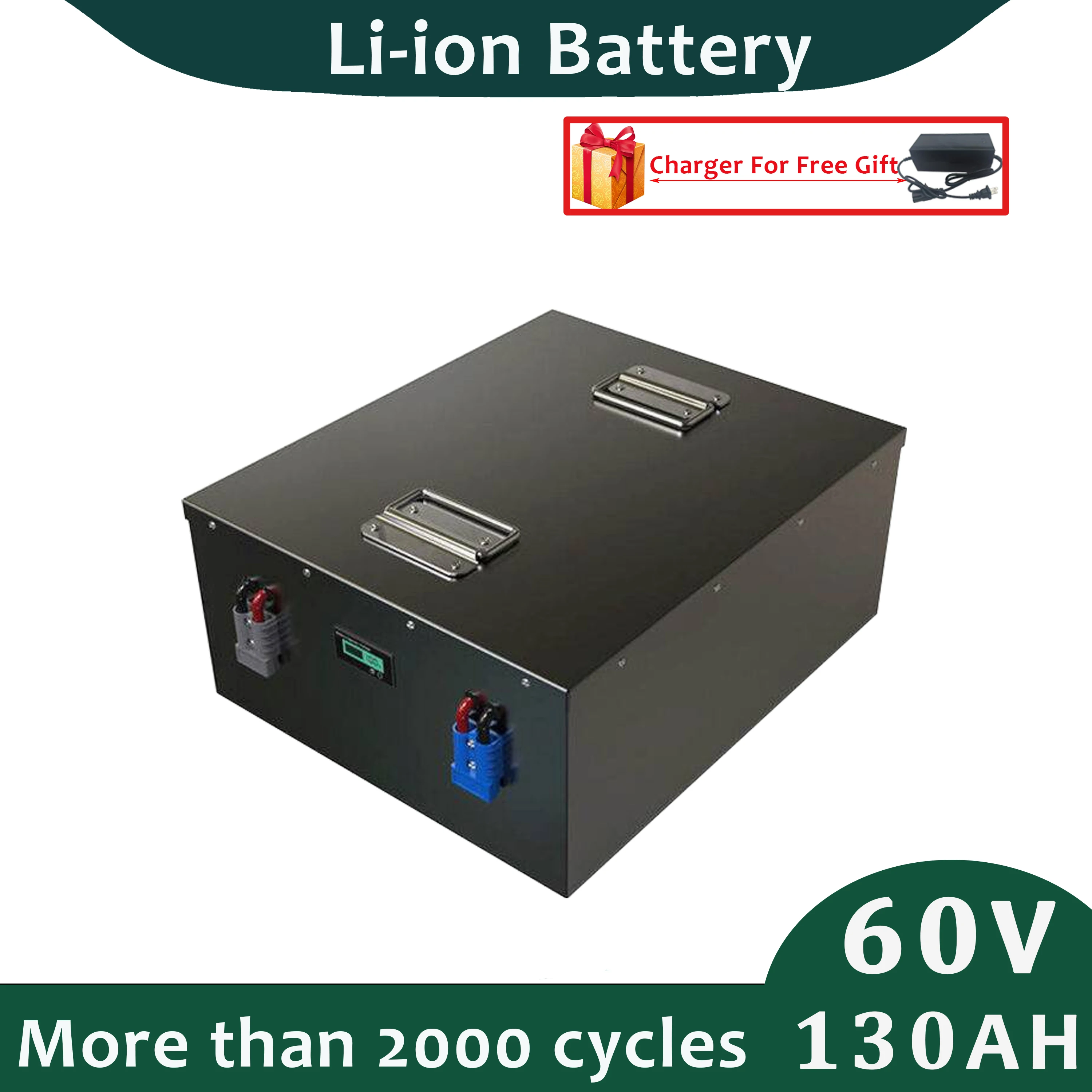 60v 130Ah Lithium Ion Battery Pack Built in Smart BMS Perfect For RV Camping Cart with 20A Charger