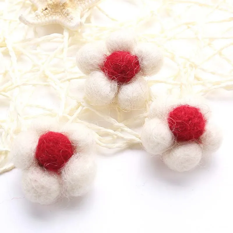 Wool Felt Flower for DIY Jewelry, Hair Garment Accessories, Handmade Flower, Christmas Decoration, 5 PCs/Set