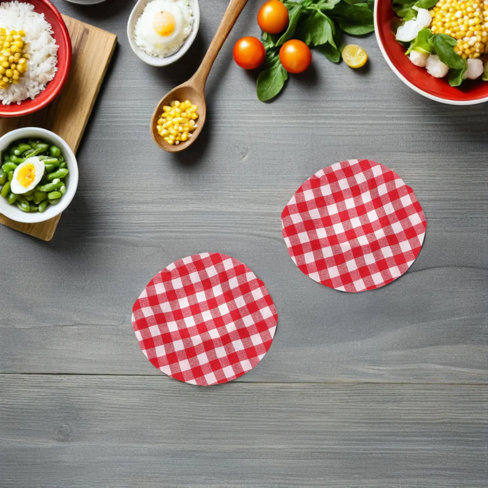 6Pcs Sourdough Jar Cover Breathable Fermentation Cloth Elastic Bowl Bonnet Plaid Fabric Mason Jar Lid Washable Kitchen Storage