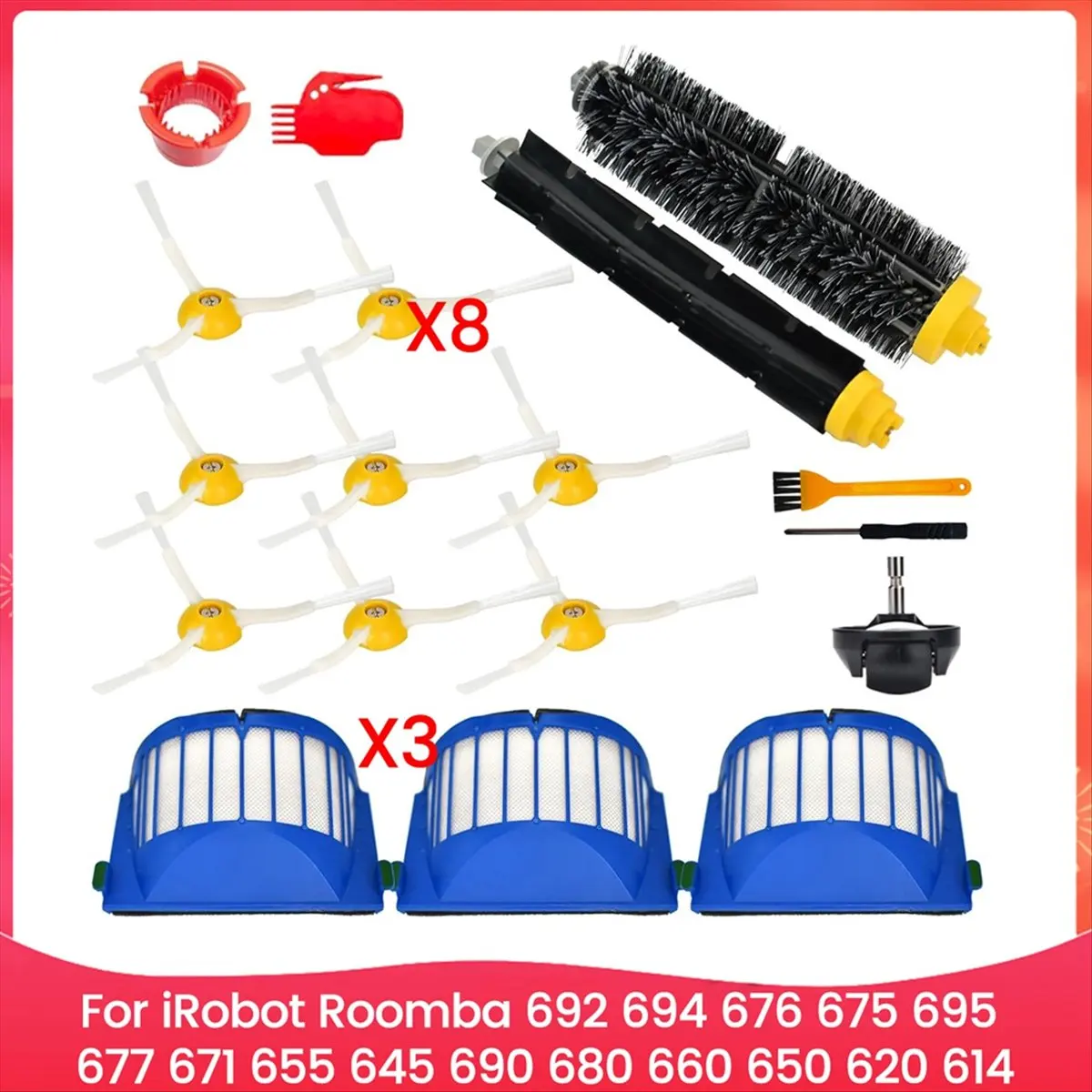 Piezas de repuesto A51U para IRobot Roomba 692 694 676 675 695 677 671 655 645 690 680 660 650 620 614 filtros de cepillo de vacío