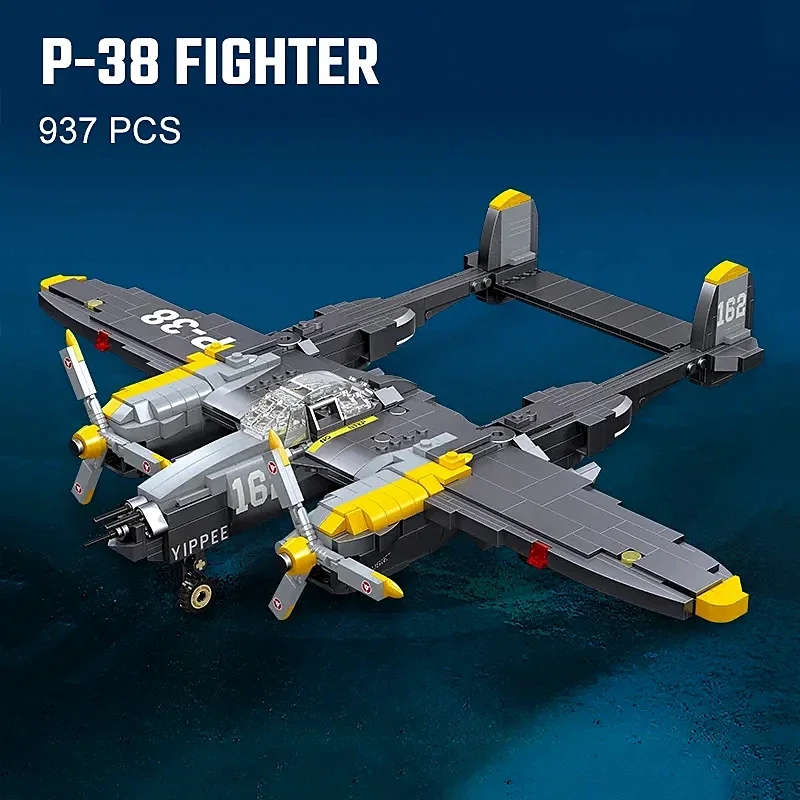 

937pcs WW2 Military Aircraft Building Blocks Lightning Fighter US Army Weapon Airplane Model Bricks Toys for Boys Birthday Gifts