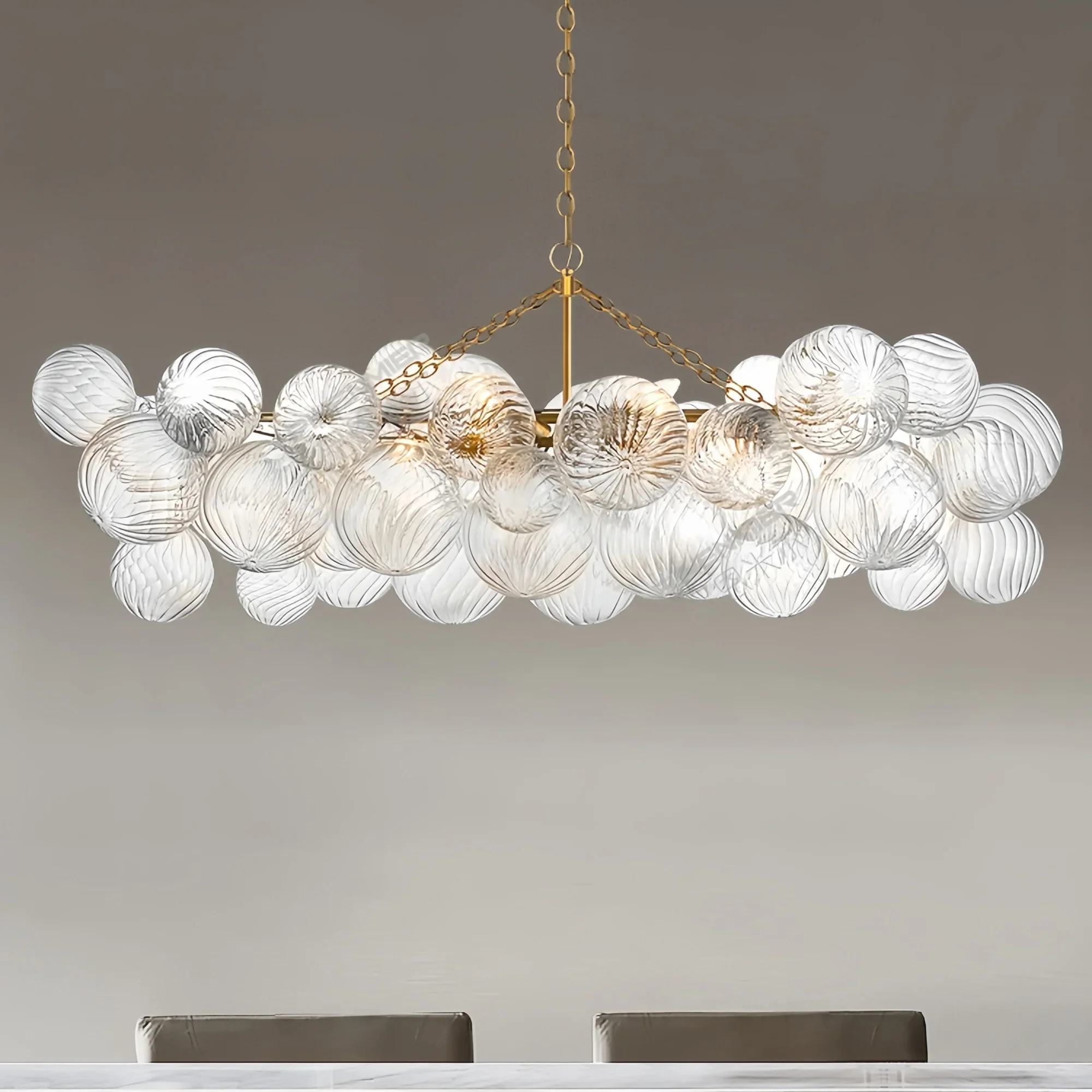 Nordic Glass Bubble Hanging Chandelier Large Foyer Round Ball Ceiling Pendant Light Modern Dining Room LED Ceiling Light E27Bulb