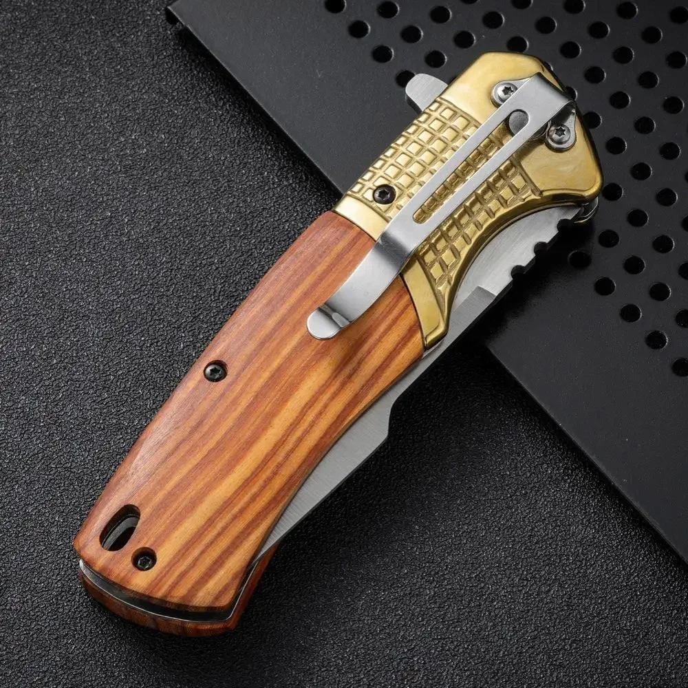 DA96 Outdoor Camping Survival Tactics Hunting Military EDC folding knife brass + colorwood 5Cr13Mov steel treatment men\'s gift