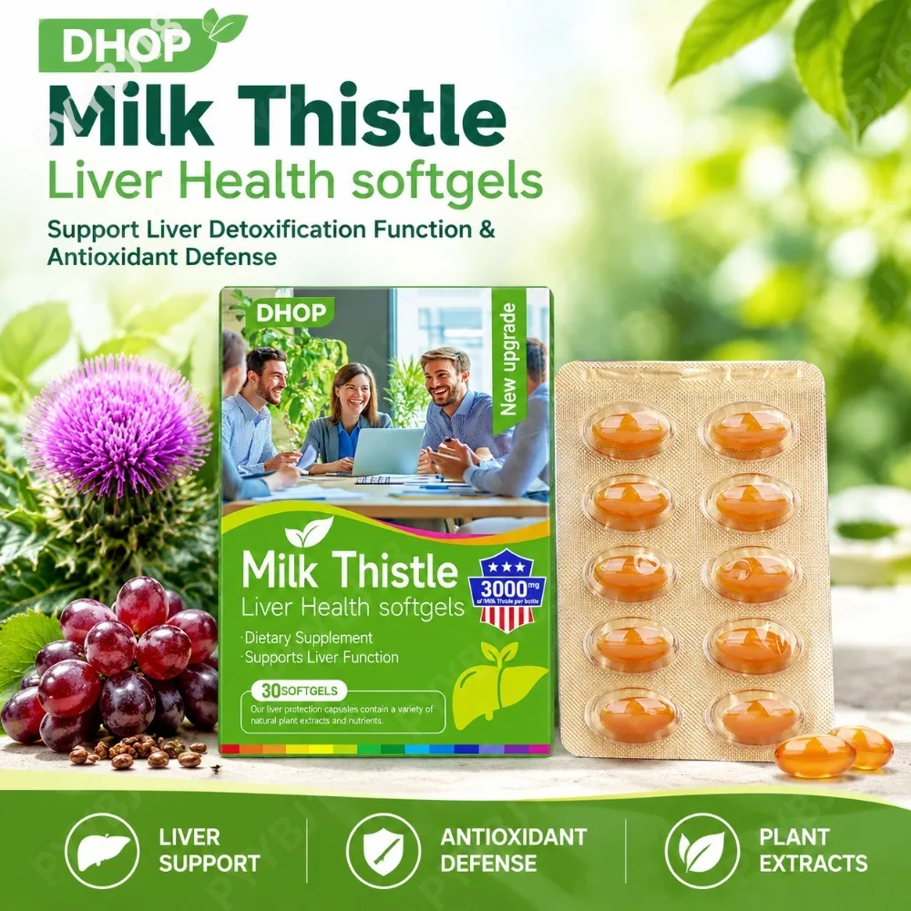 DHOP Milk Thistle Liver Health Softgels Supports Liver detoxification Function & Antioxidant Defense with Grape Seed CoQ10 30 Ct