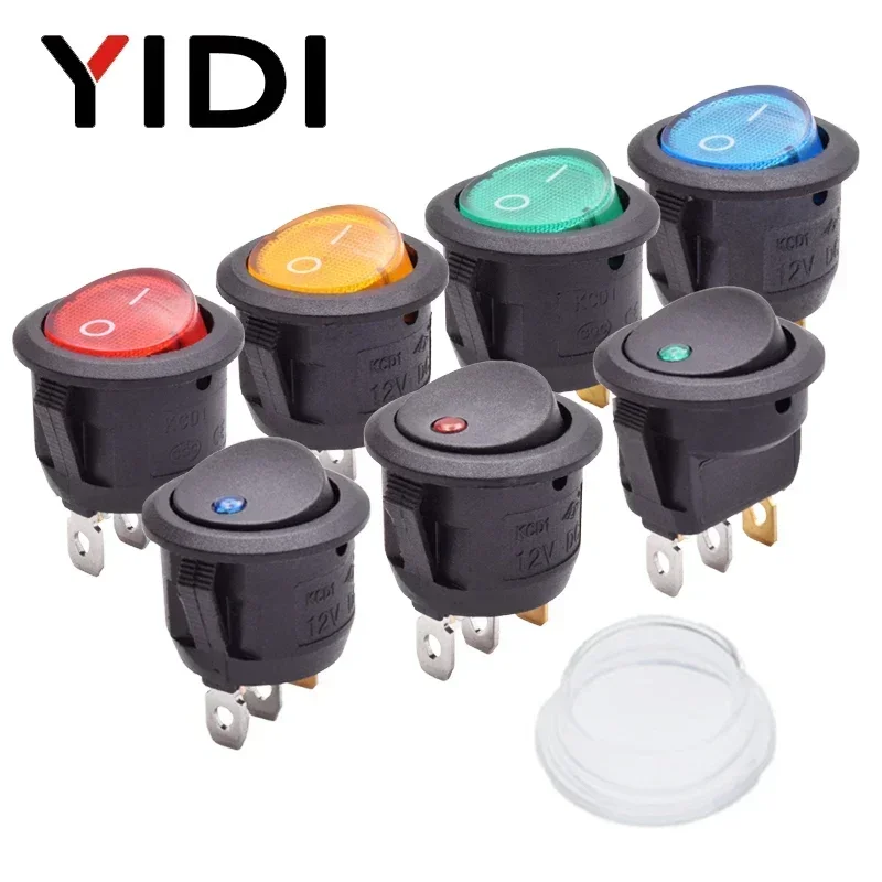 20mm Round Rocker Switch ON OFF KCD1-101 Half Round Single Pole 12V 220V Red Green Blue Yellow Black Light Rocker Toggle Switch