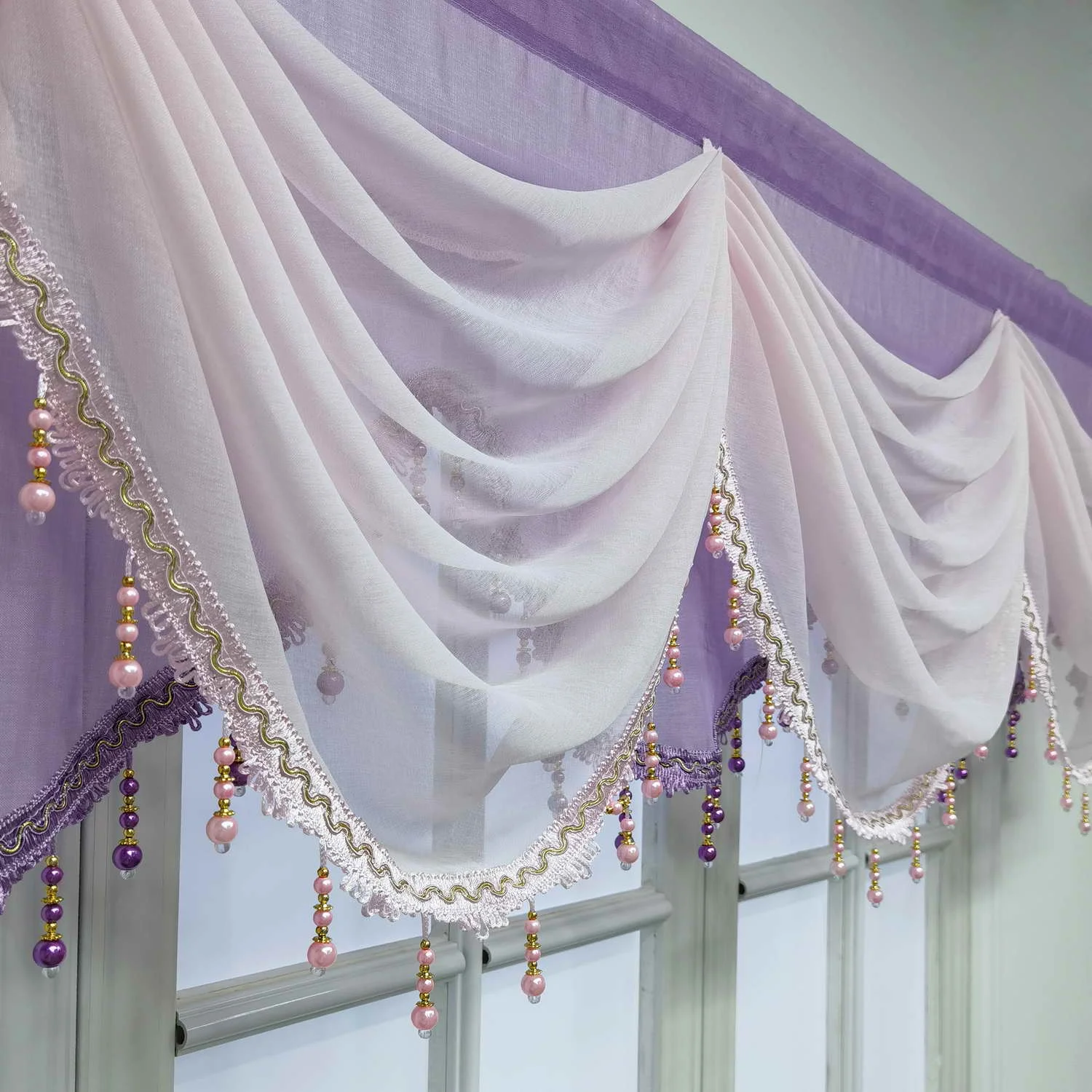 Imagem -03 - Valance Ondulado Rosa Roxo para Sala de Estar Cortina Cabeça Swags com Contas Inferiores Design Decoração de Janela Casamento e