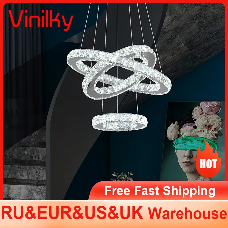 Luxury K9 Crystal Chandelier Pendant Lighting Fixtures Modern Ring Hanging Lamps Dining Room Hotel Home Appliance Decora Lights