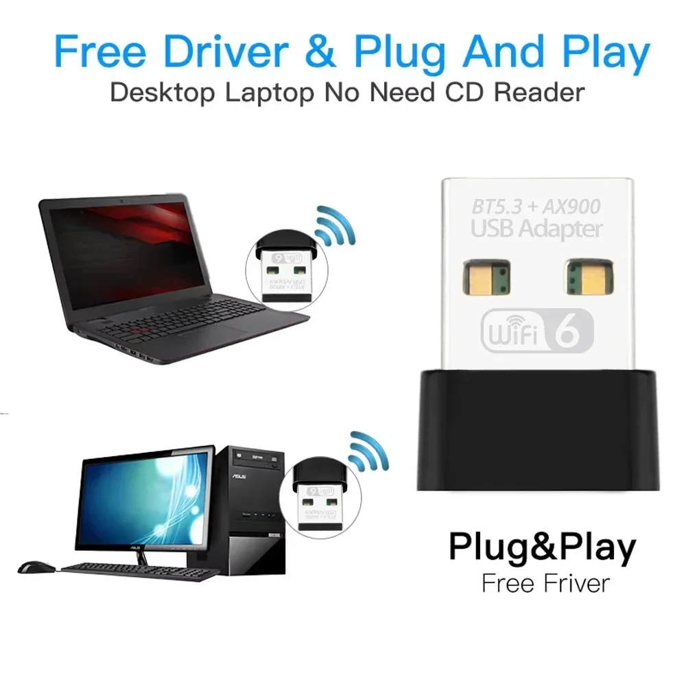 بطاقة شبكة USB صغيرة WiFi 6 2 في 1 BT 5.3 دونغل 2.4G 5G 802.11AX استقبال إشارة لأجهزة الكمبيوتر المحمول Win 7/10/11 Drive مجانًا