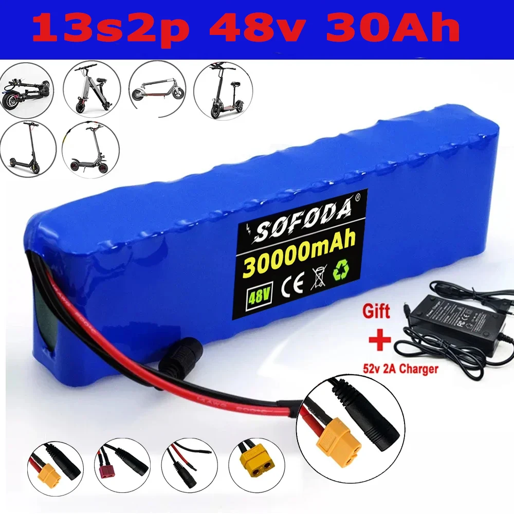 

E-bike Battery 48v 30Ah 18650 Lithium Ion Battery Pack 13S2P Bike Conversion Kit Bafang 1000w and 54.6V 2A Charger + XT60 Plug