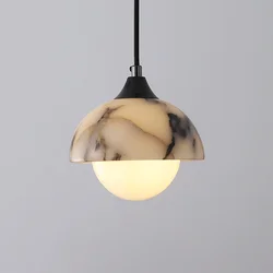 Luxury Black Round Natural Stone Pendant Lamp High-end Bedroom Bedside LED Chandelier Living room Decoration Home Hanging Lights