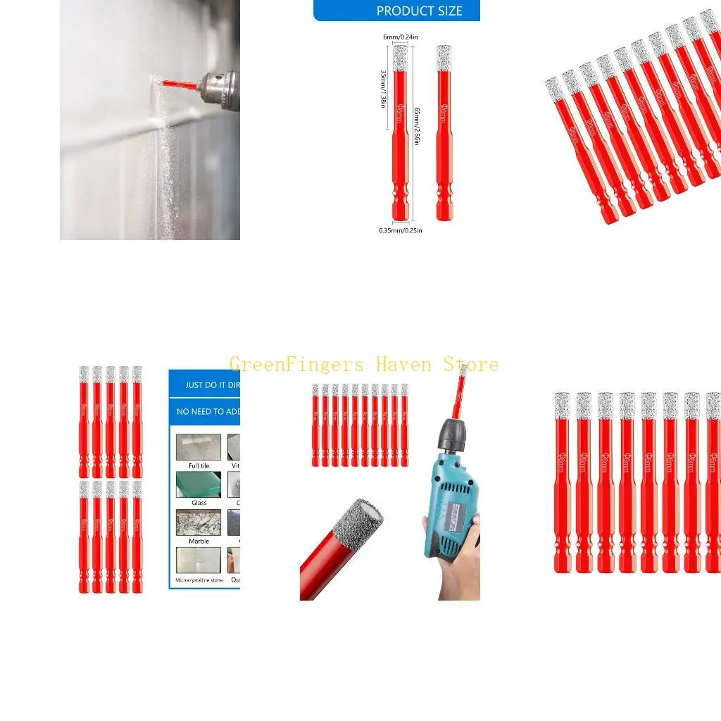 

F68D 10 шт., резак для отверстий, 6 мм, алмазная плитка, набор сверл для сухого сверления керамического мрамора, гранита с