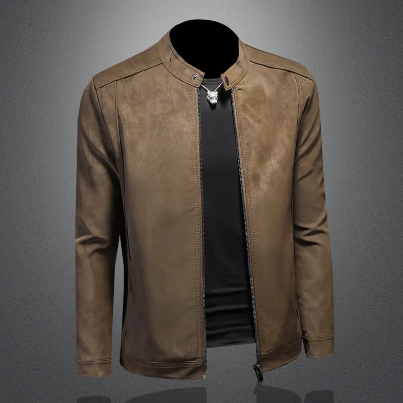 Autumn  Winter  Men's Stand Collar Motorcycle Leather Trend Fashion Slim Leather Jacket High Quality and High Appearance Level