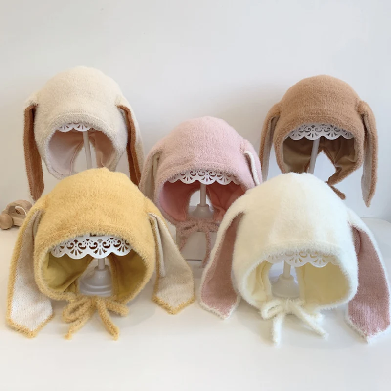 

Cute Rabbit Baby Hat, Long Ears, Pullover, Soft Plush Warm Hat for Baby Girls, Autumn and Winter Children’s Toddler Earflap Hat