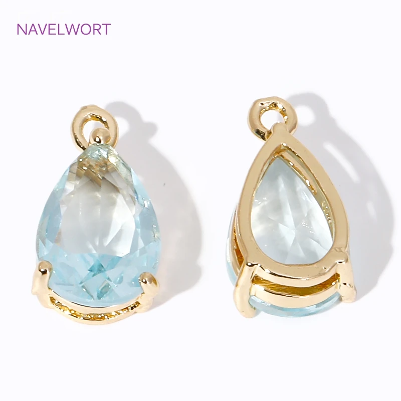 8mm*15mm Brass Crystal Glass Droplet Pendants 18K Gold Plated Charms Pendants For Jewelry Making,DIY Bracelet Making Findings
