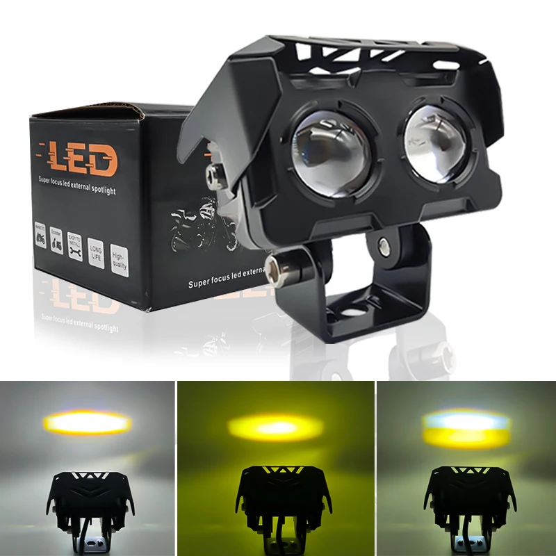 

Новая желто-белая двухцветная мотоциклетная фара, двухкристаллическая точечная лампа электромобиля, рабочая лампа, модифицированная электрическая лампа