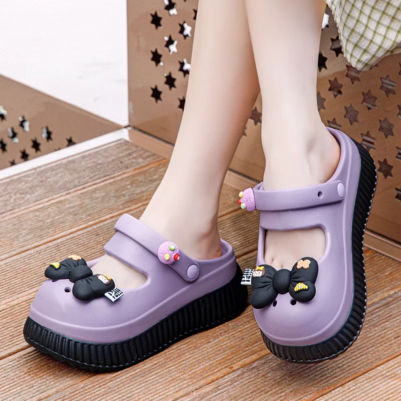 New 7cm platform slippers women chunky beach sandal Outdoor travel clogs shoes bowknot deco vacation shoes woman platform slides