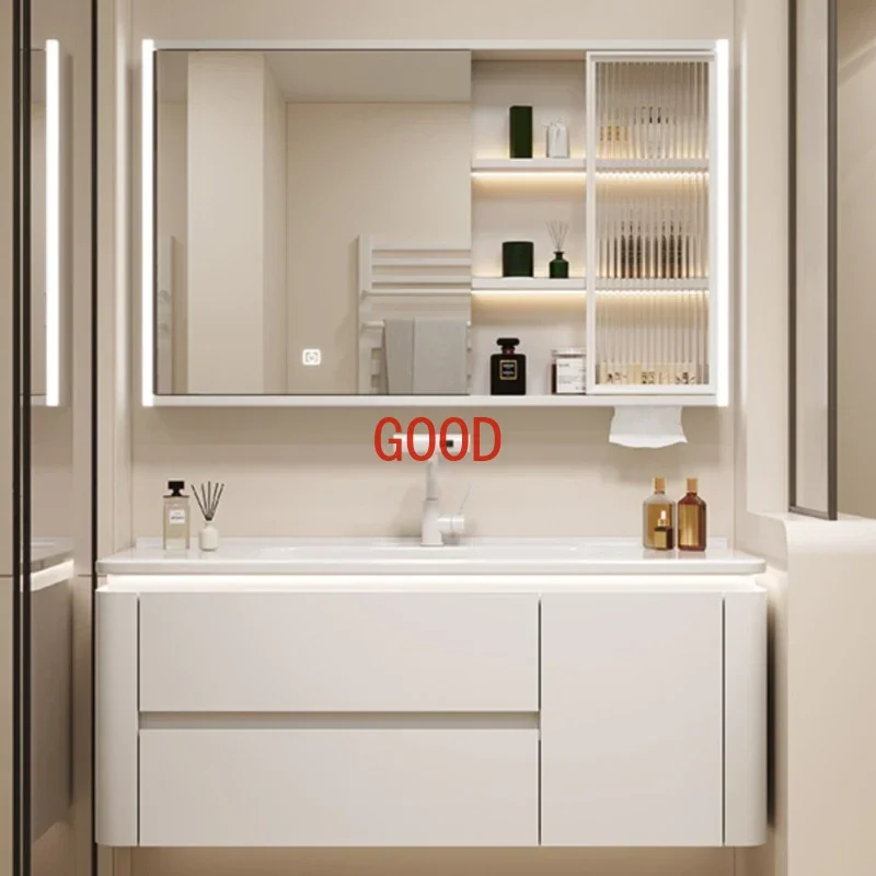 Simple Ceramic Integrated Intelligent Bathroom Cabinet Mirror Combination Bathroom Storage Washbasin Toilet Furniture