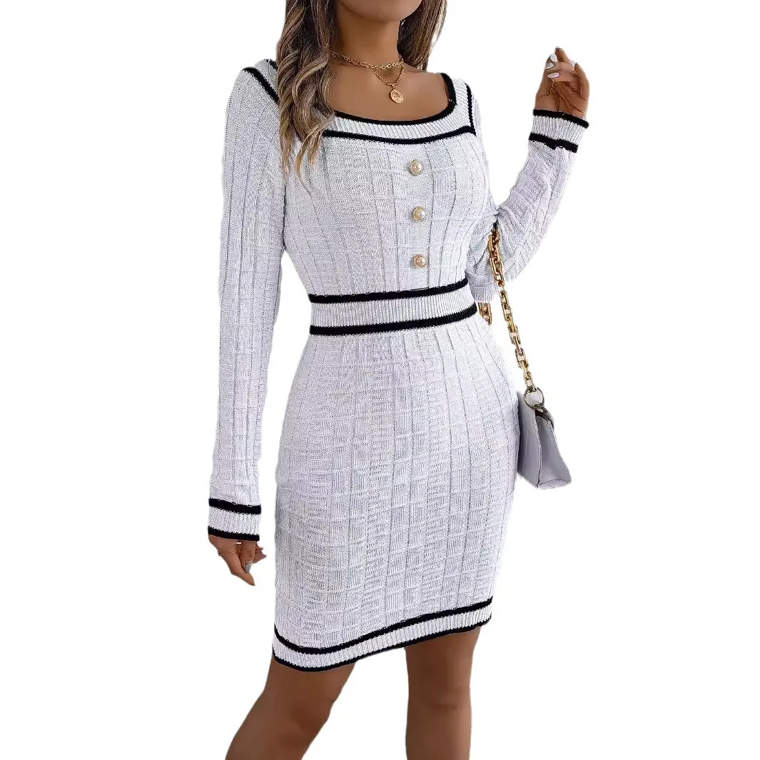 Women Long Sleeve Midi Dress Bodycon Sexy Streetwear 2024 Autumn Winter Club Elegant Slim Wrap Hip Skirt Miniskirt