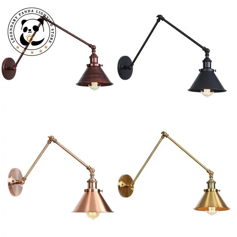 Imagem -03 - Lâmpadas de Parede Led Vintage para Quarto Doméstico Interior Corredor Braço Longo Ajustável Industrial Arandela Retro Luzes de Cobre Preto E27