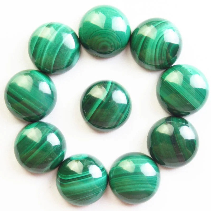 

(10 pieces/lot) Wholesale Natural Malachite Round Flat Cabochon 12mm for Jewelry Making
