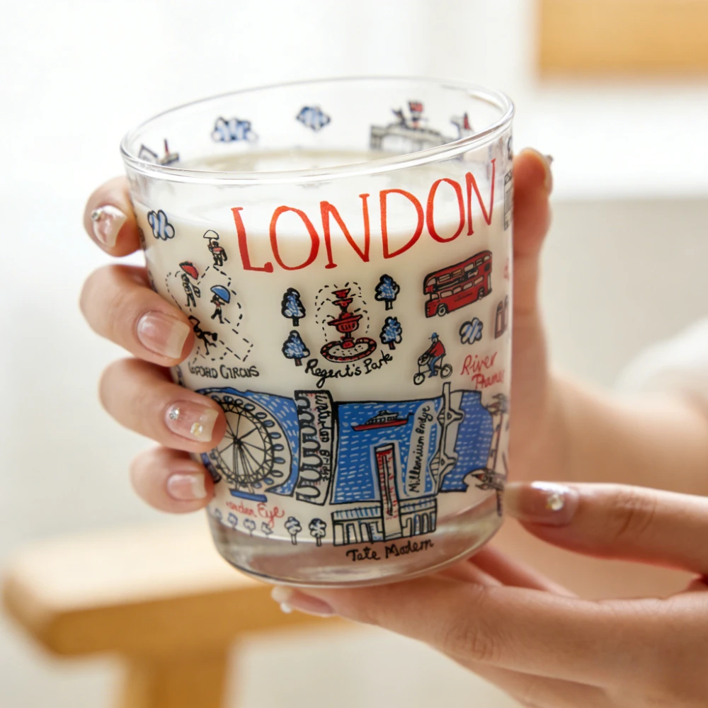 City Glass Water Cup Creative Personality Heat-resistant Beer Juice Breakfast Cup Home High Appearance Level Illustration Teacup