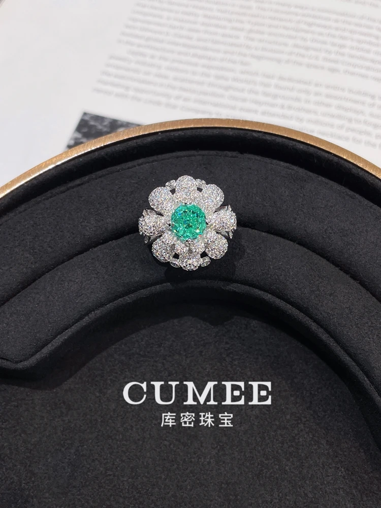 

CUMEE Модное роскошное дизайнерское кольцо с бриллиантами и лепестками Искусственный драгоценный камень Параиба. Посеребренное Золото