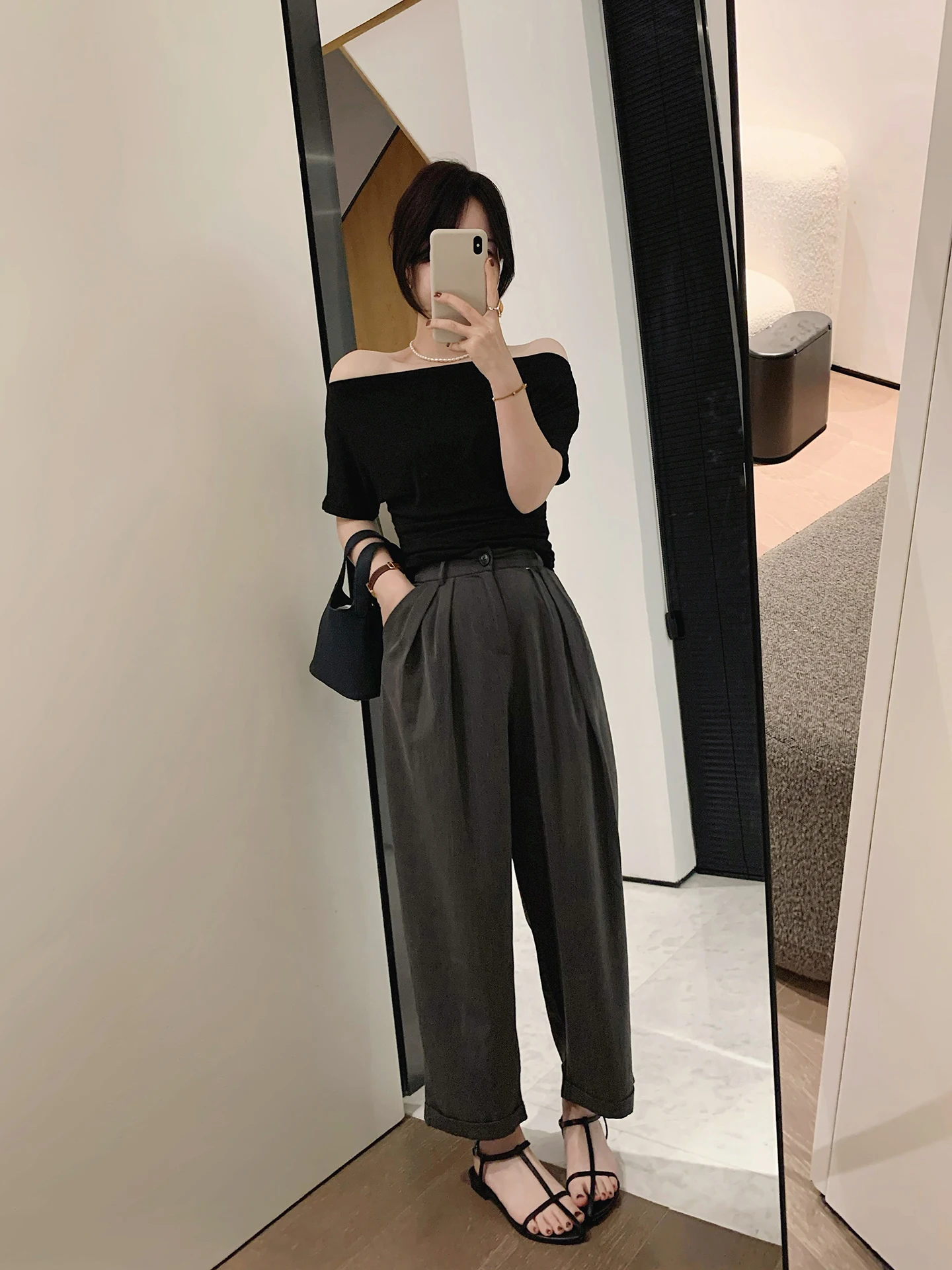 

Женские брюки Misslady с высокой талией, в корейском стиле, свободные, прямые, повседневные, визуально стройнящие, модель Harlan