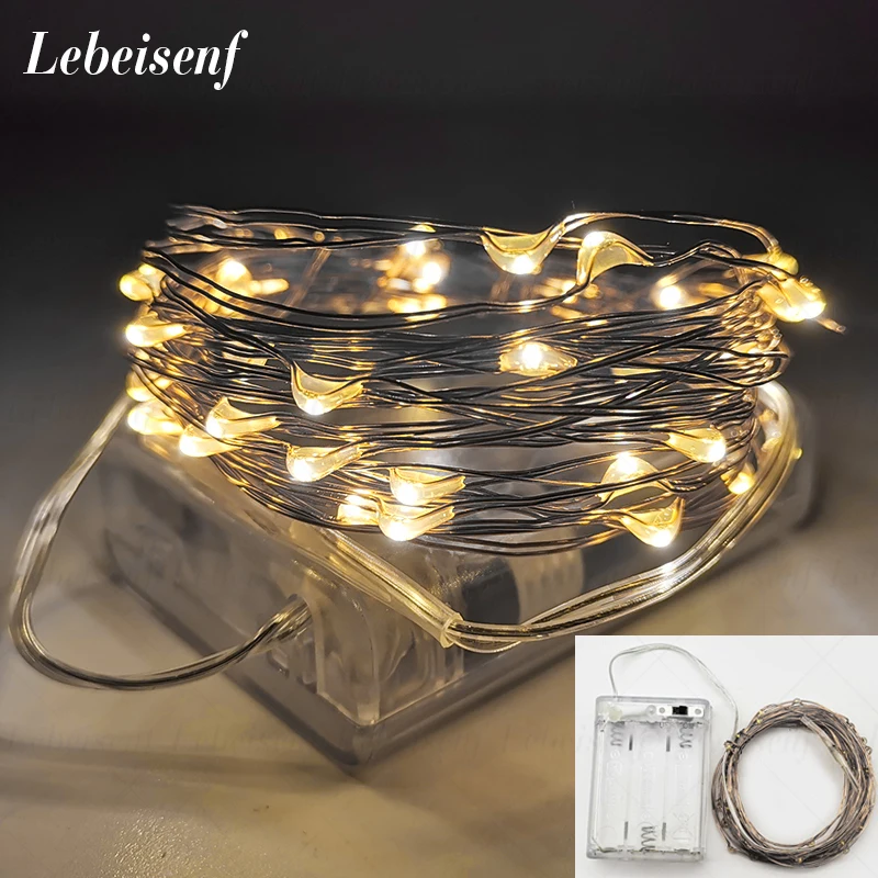 Cadena de luz LED de alambre de cobre, lámpara de hadas RGB, 3 pilas AA, caja de Powereds para árbol de Navidad, decoración de fiesta de boda, 2/3/5 M, nuevo