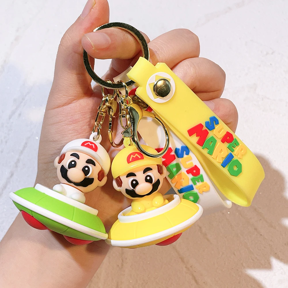 Cartoon 3D Super Mario Bros Keychain Accesorios Schoolbag Pendant Key Bag Decoration Birthday Gift Collection Ornament Kids To