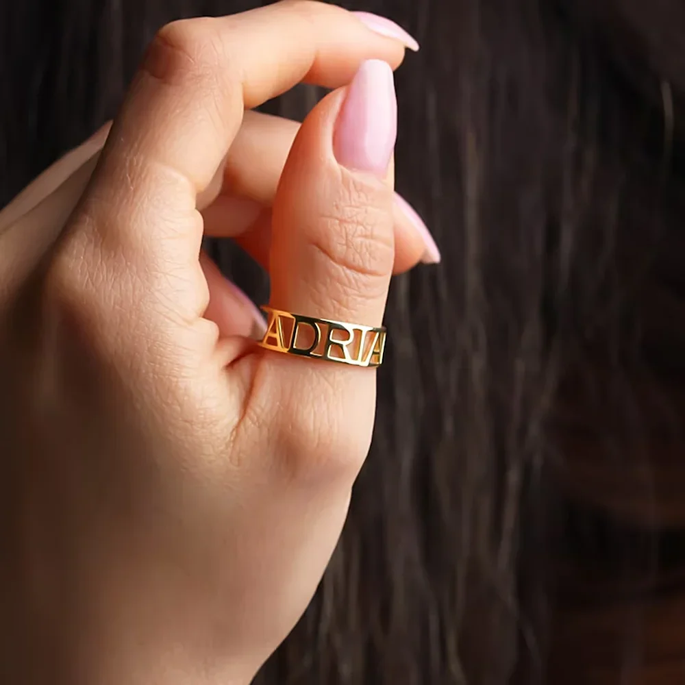 

Custom Name Rings Adjustable Gold Color Stainless Steel Personalized Ring Jewelry Women Men Family Rings Jewelry Gift Hot