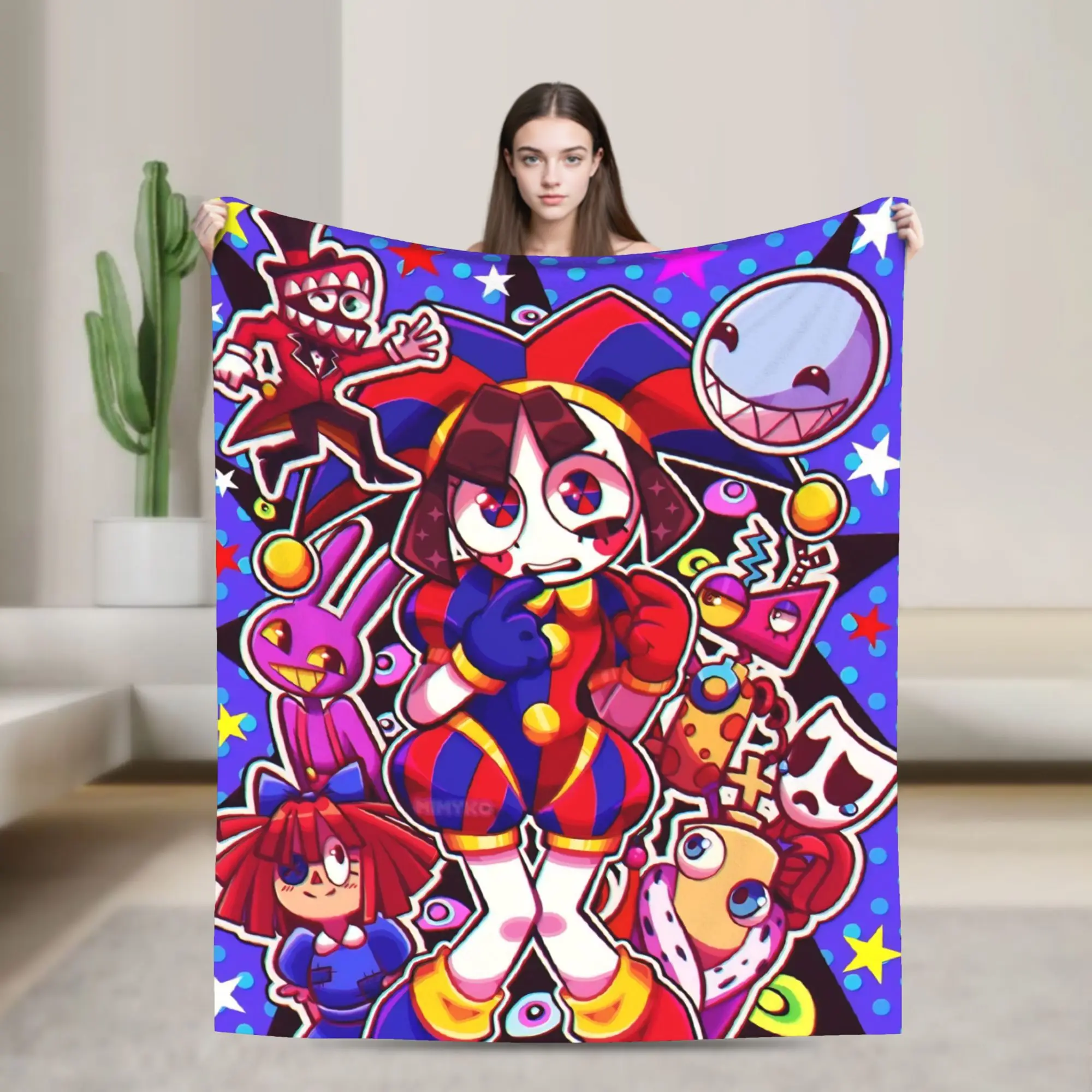 Cartoon Digitals Circus Blanket Velvet Spring/Autumn  Portable Soft Throw Blanket for Home Outdoor Quilt