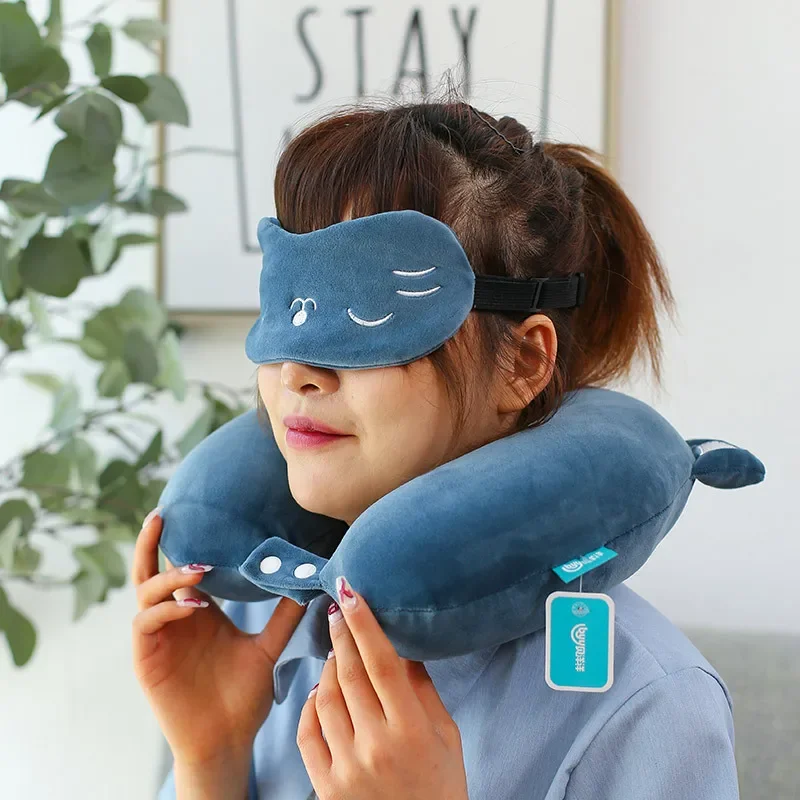 Cartoon Neck Pillow Memory Cotton U-shaped Soft Fluffy Travel Pillow Car Airplane Office Lunch Break Comfortable Sleep Headrest