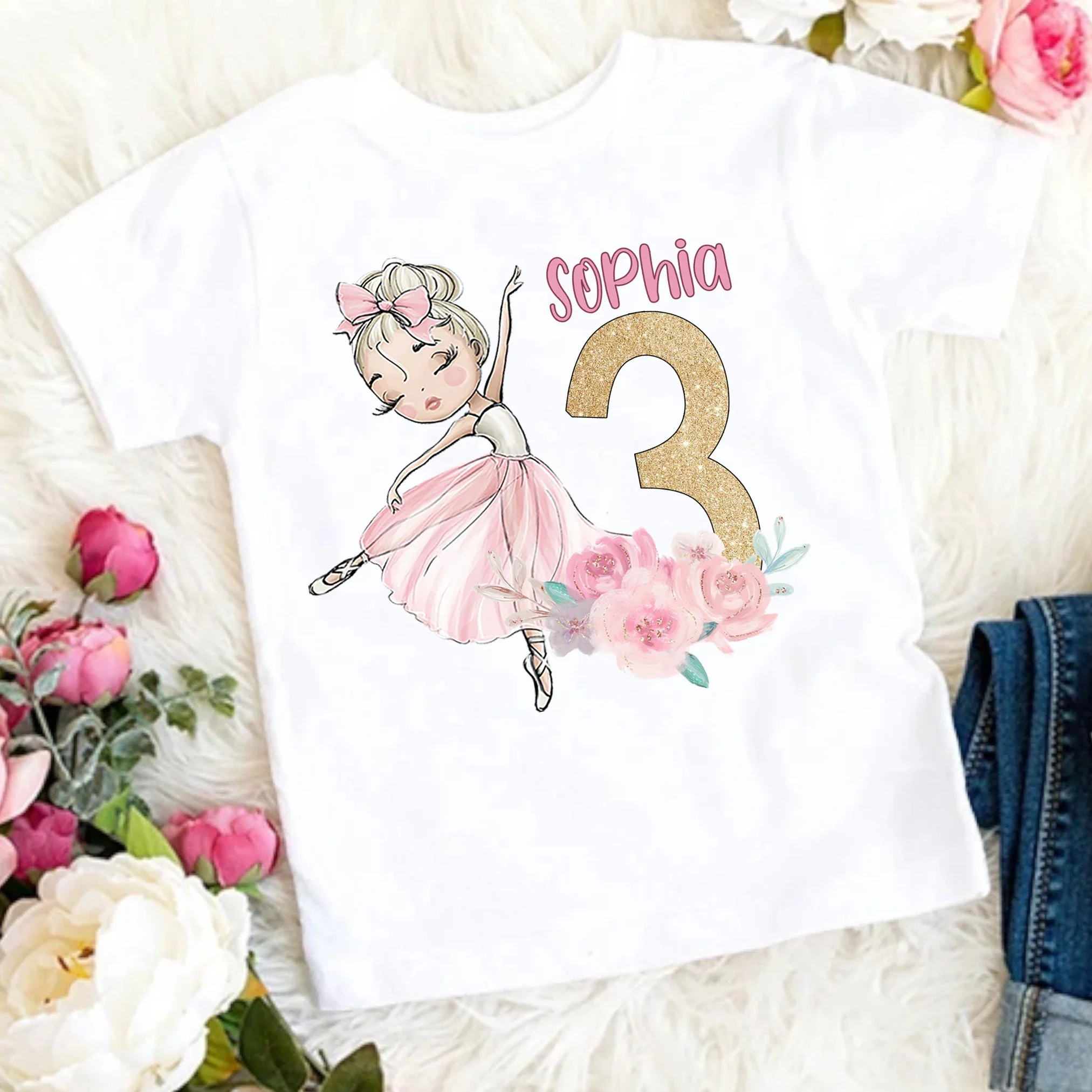 

Personalized Ballerina Birthday 1-9 Years Shirt Girls Custom Name Ballet T-Shirt Ballet Dancer Short Sleeve Tee Girl Summer Tops