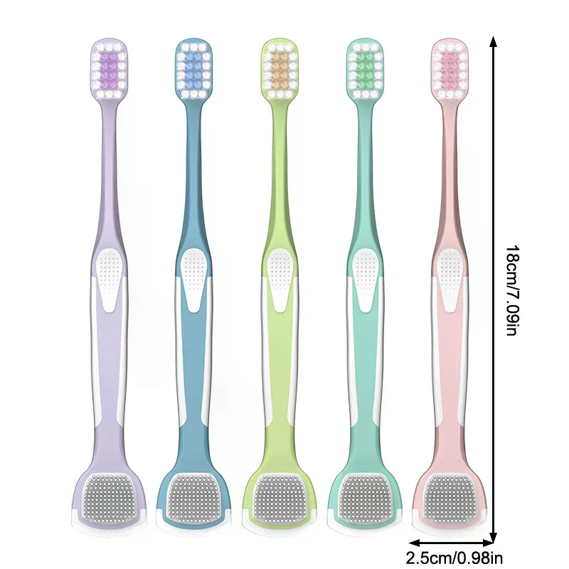 فرشاة أسنان مزدوجة الرأس مع مكشطة اللسان فرشاة تنظيف الفم اللسان قابلة لإعادة الاستخدام التنفس الطازج أدوات تنظيف العناية بصحة الفم #6