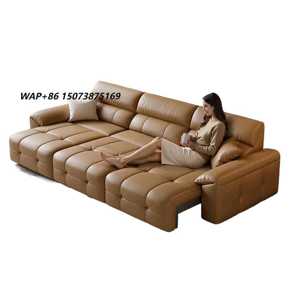 Real Leather Electric Multi-functional Sofa Bed Can Sit or Lie Down in One Dual-use New Compact Living Room Extendable Sofa Bed