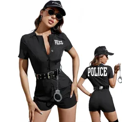 Halloween Costume Sexy Police Woman Officer Uniform Clubwear Zipper Erotic Outfit Cosplay Carnival Fancy Party Dress