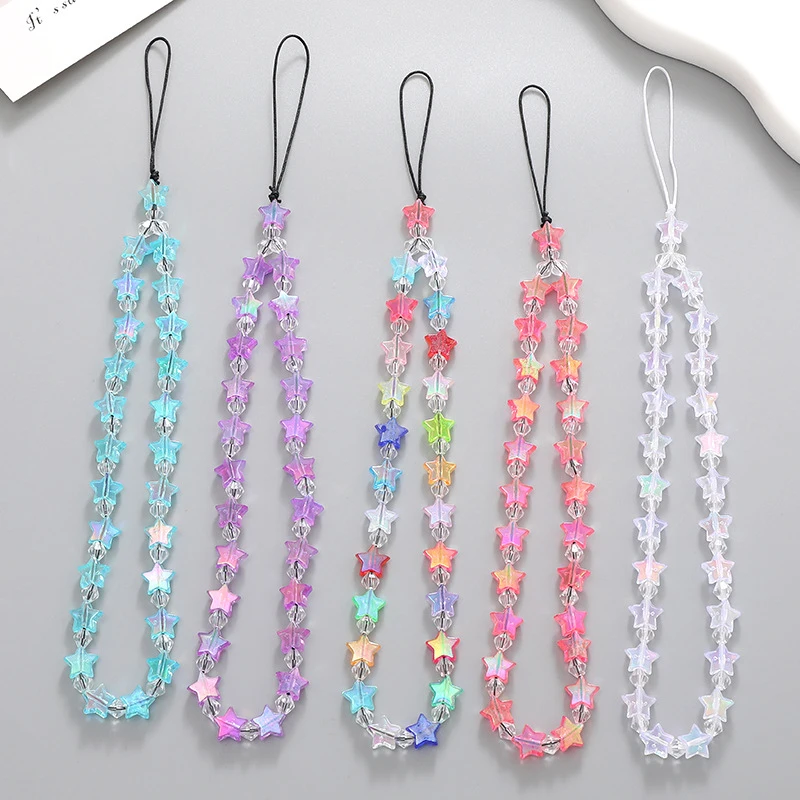 Acrylic Mobile Strap Phone Charm Beads Chain Jewelry Crystal Anti-Lost Phone Lanyard For Women Girls Phone Chain Wrist Strap