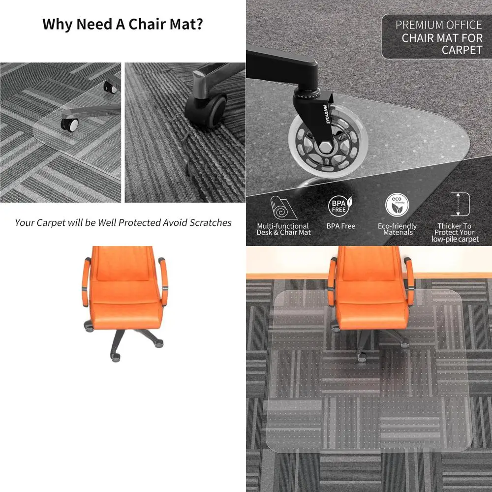 

Прозрачный сверхпрочный коврик для стула 48 x 48 с нескользящими заклепками для офисных и компьютерных стульев