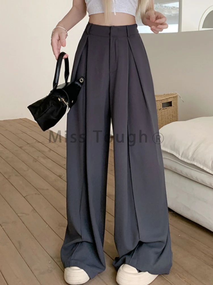 Summer Harajuku Casual Wide Leg Pants Women Y2k Thin Solid High Waist Long Pants Female Korean Fashion Designer Straight Pants