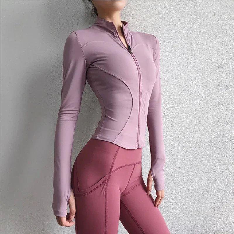 Chaqueta deportiva para mujer, abrigo de Yoga con cremallera, ropa de secado rápido, chaqueta de Fitness, sudaderas con capucha para correr, ropa deportiva con agujero para el pulgar, Top de entrenamiento para gimnasio