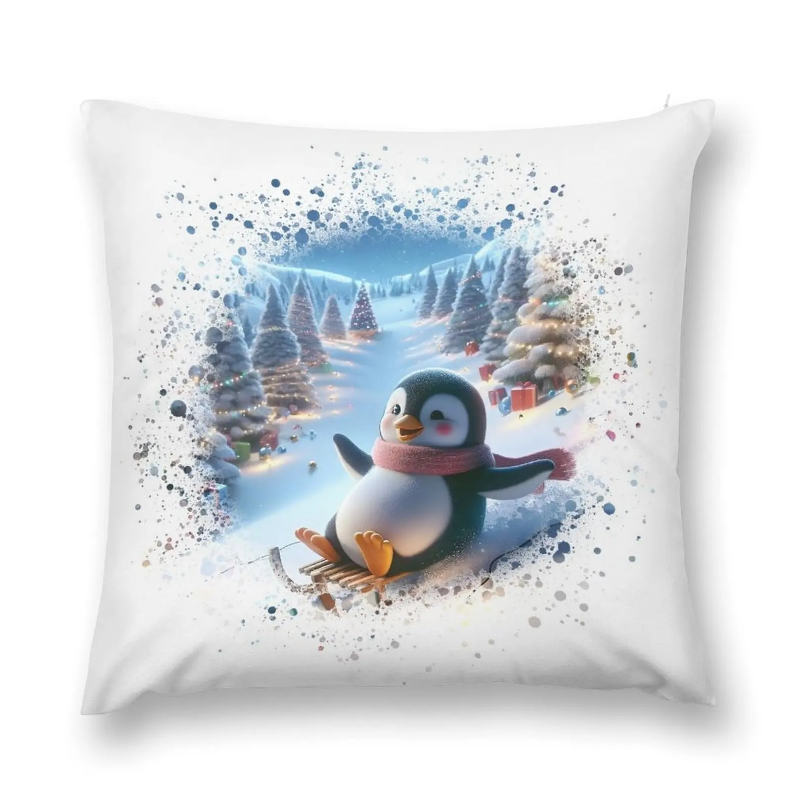 

Festive Penguin sledding on a snow-covered hill Throw Pillow Couch Cushions home decor items pillow