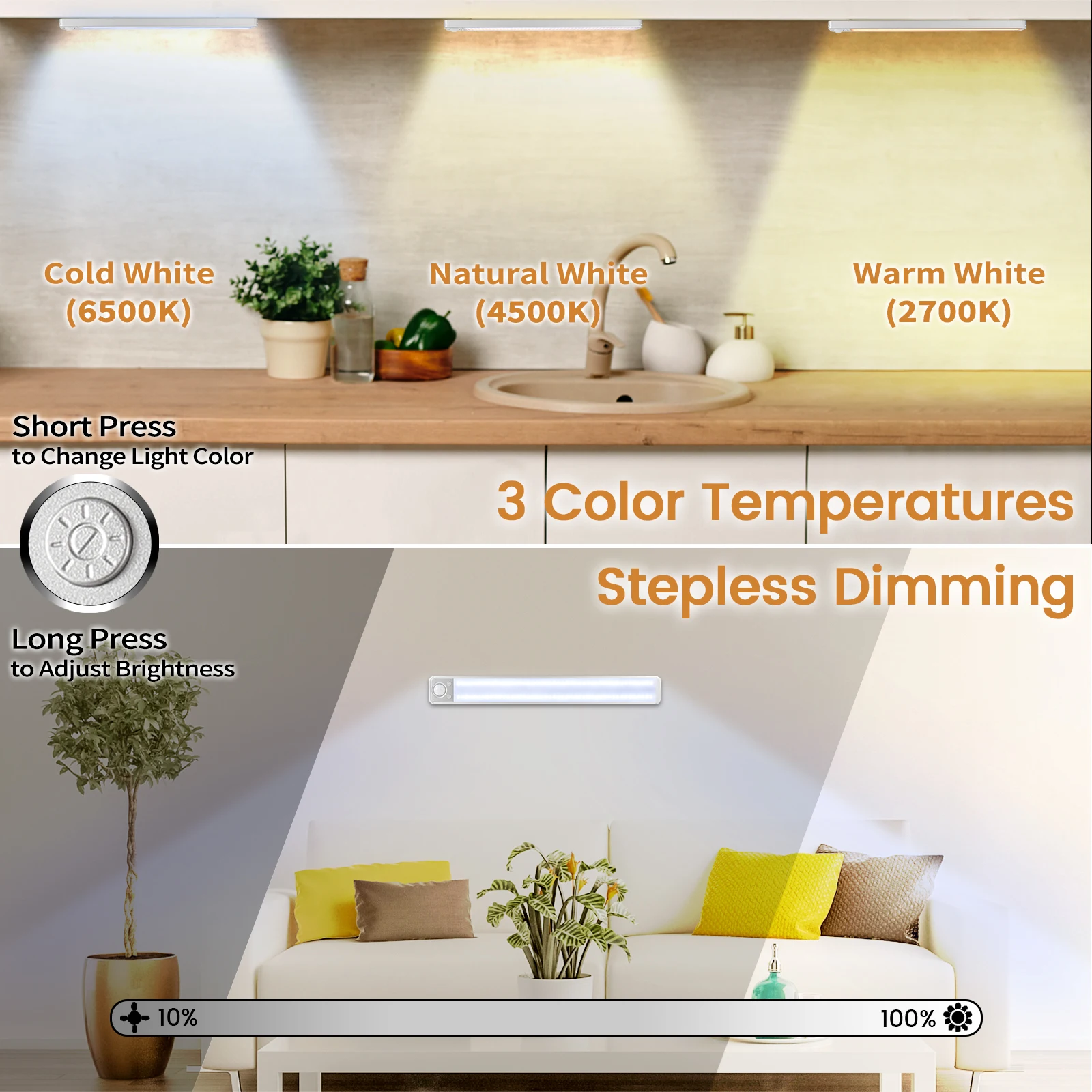 Imagem -04 - Luz Conduzida da Noite Lâmpada Recarregável com Sensor de Movimento Luzes Led Cozinha sob Móveis sem Fio Sensor Movimento Luz da Noite