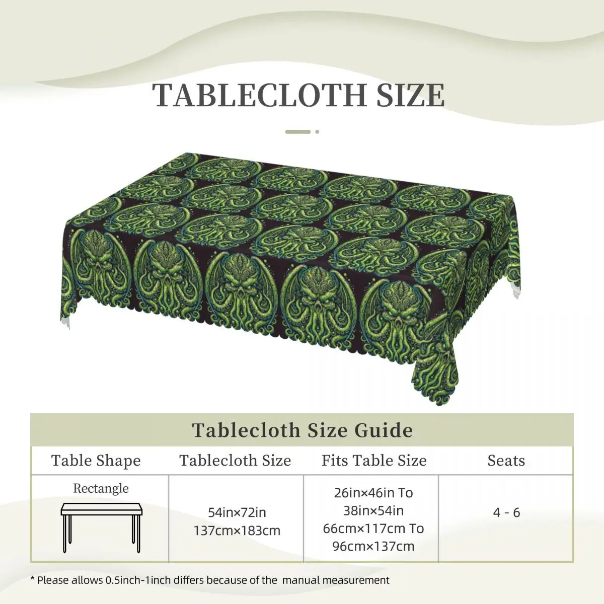 Green Cthulhu Octopus With Tentacles And Teeth Custom Rectangular Tablecloth Waterproof Table Cover for Festival Table Cloth