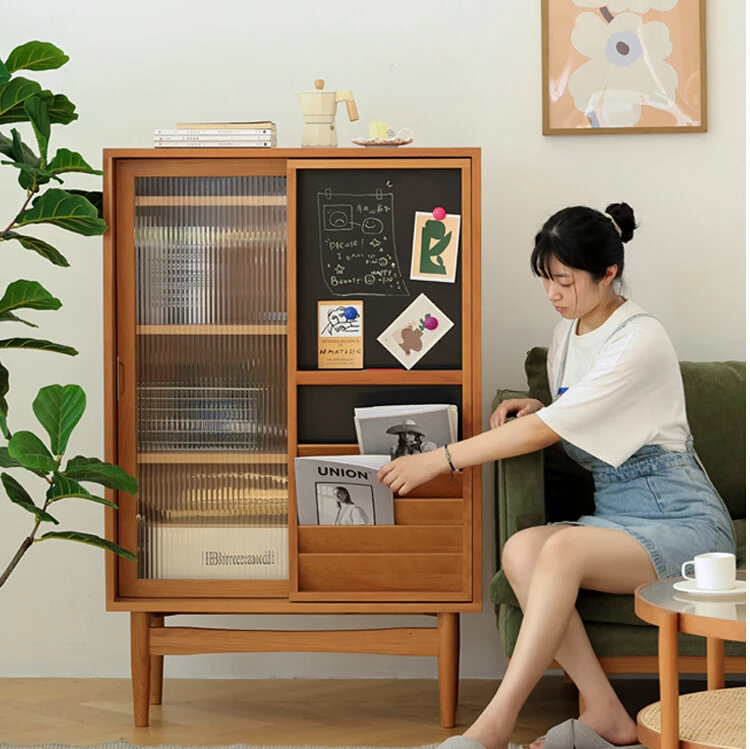 

Книжный шкаф из массива дерева в скандинавском стиле, шкаф для хранения со стеклянной дверью, хранилище, журнал