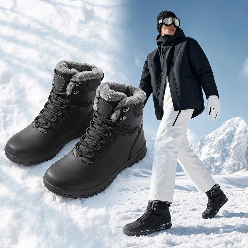 Wide Toe Box Plus Size 49 50 51 52 53 Men's Winter Snow Boots Warm Fleece Lined High Top Non‑Slip Ankle Boots