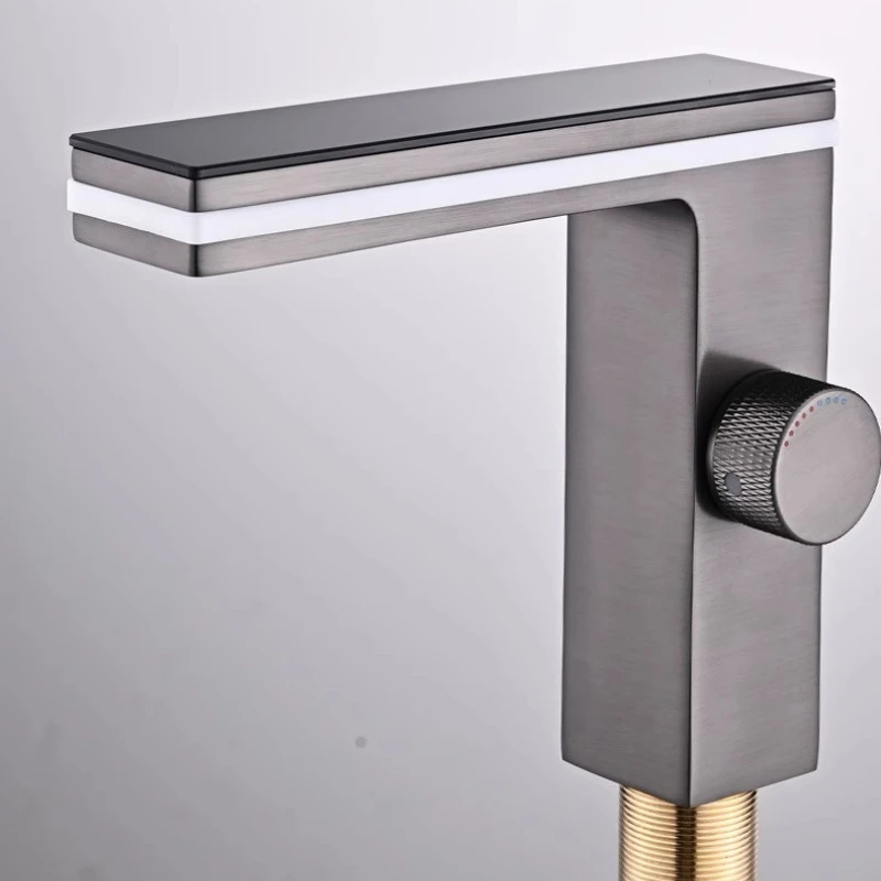 LED Pressure Resistant Basin Faucets Explosion Proof Durable Bathroom Faucets Rustproof Intelligent Fixtures for Household Use